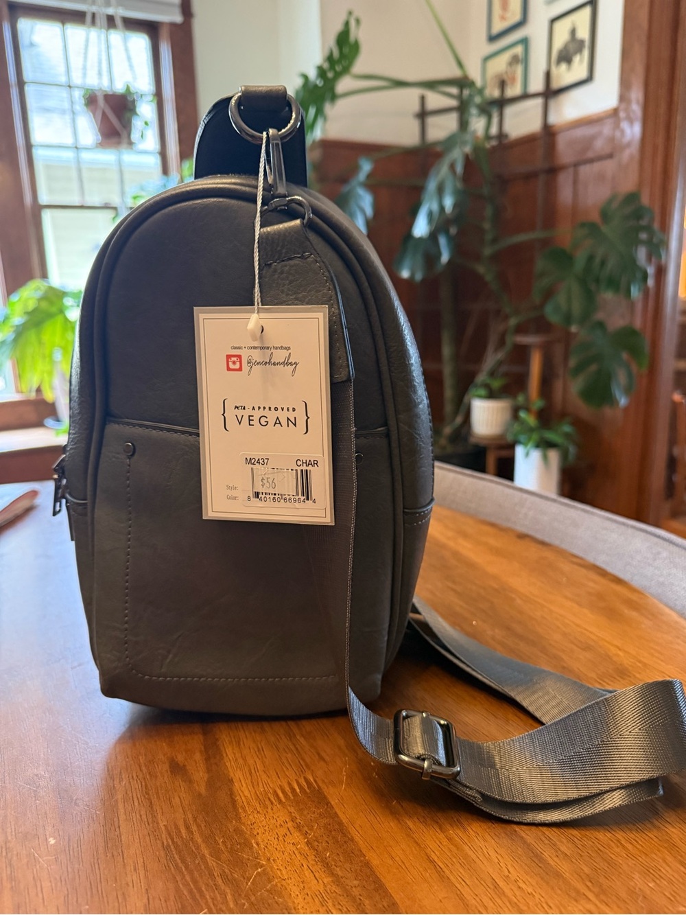 Vegan Leathet Charcoal Mini Sling Bag